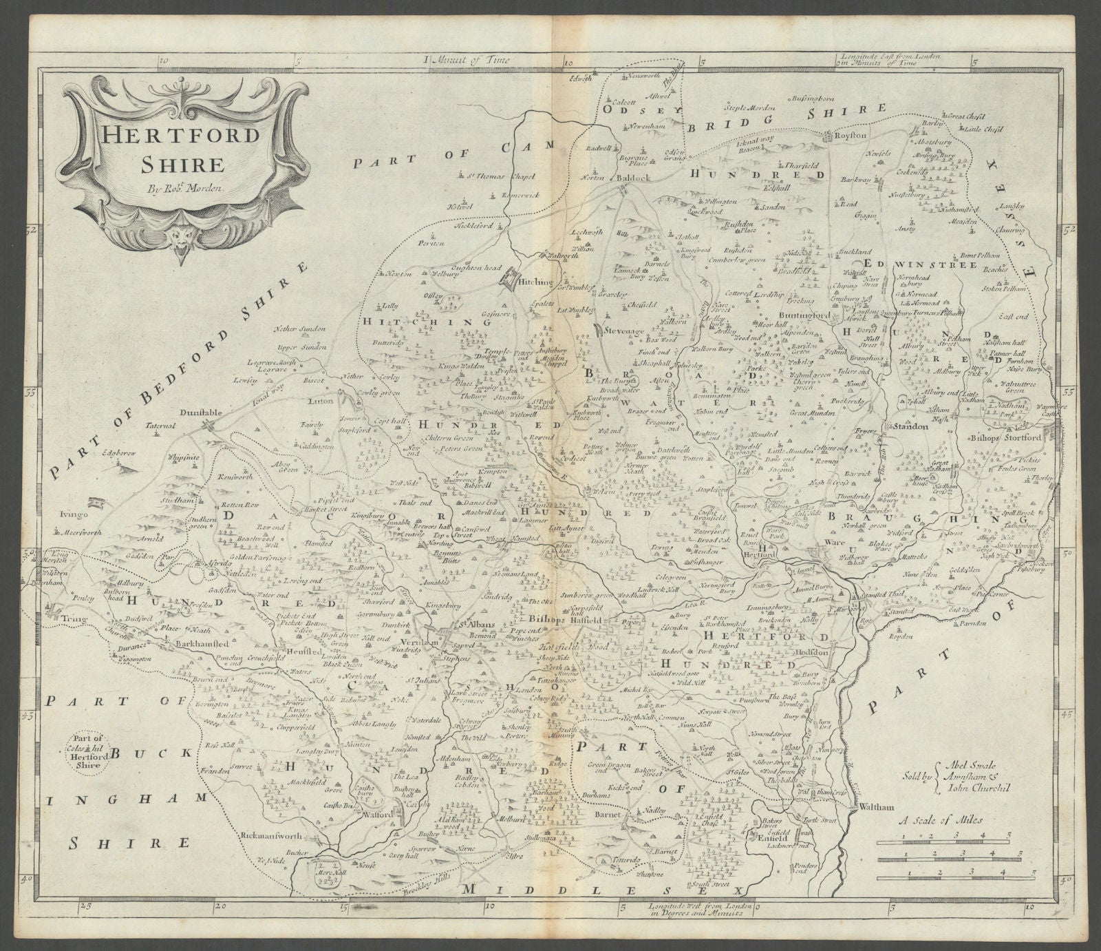 Hertfordshire. 'HERTFORD SHIRE' by ROBERT MORDEN in Camden's Britannia 1722 map
